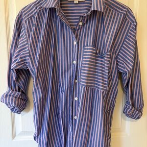 LOFT Blue and Pink Striped Casual Shirt
